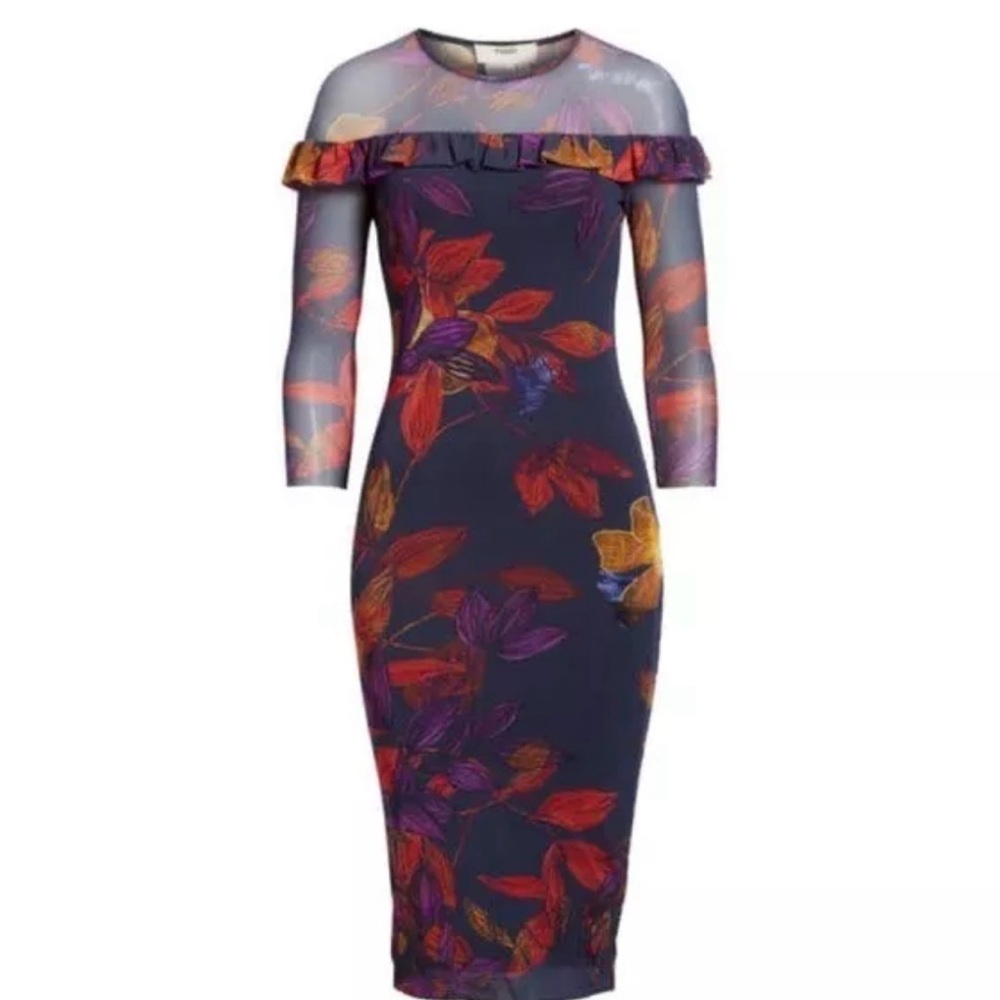 NWT Fuzzi Large Floral print ruffle trim dress size small reg $495